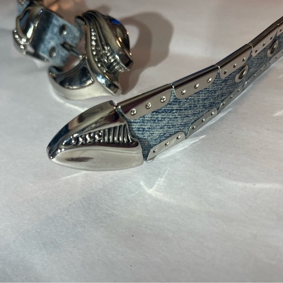 Denim silver western Boho artsy cowgirl cowboy light denim Y2K belt M/L - Picture 9 of 13